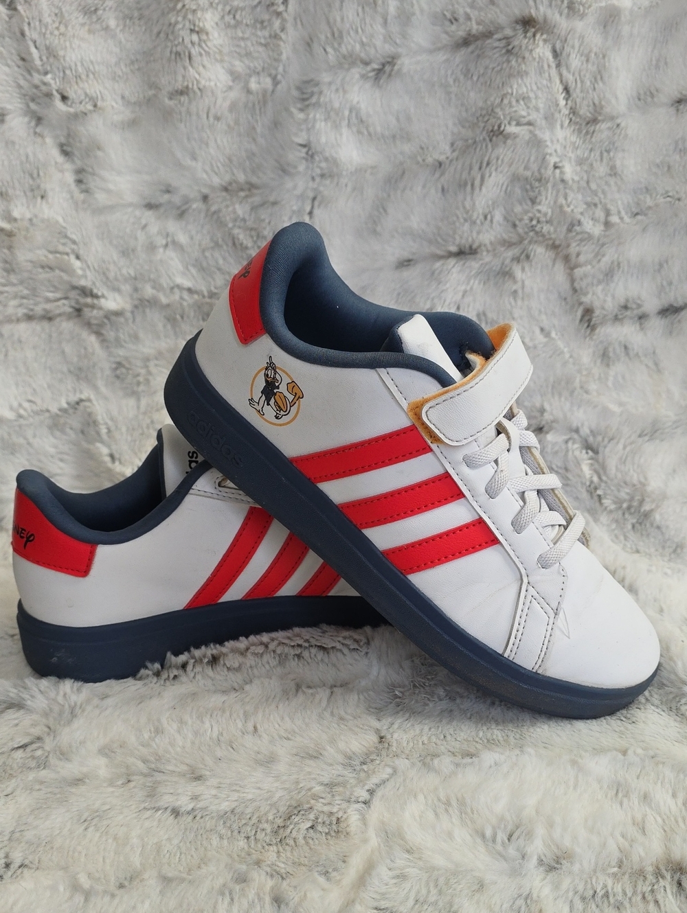 adidas White Sneakers with Red Stripes and Navy Trim - Kids